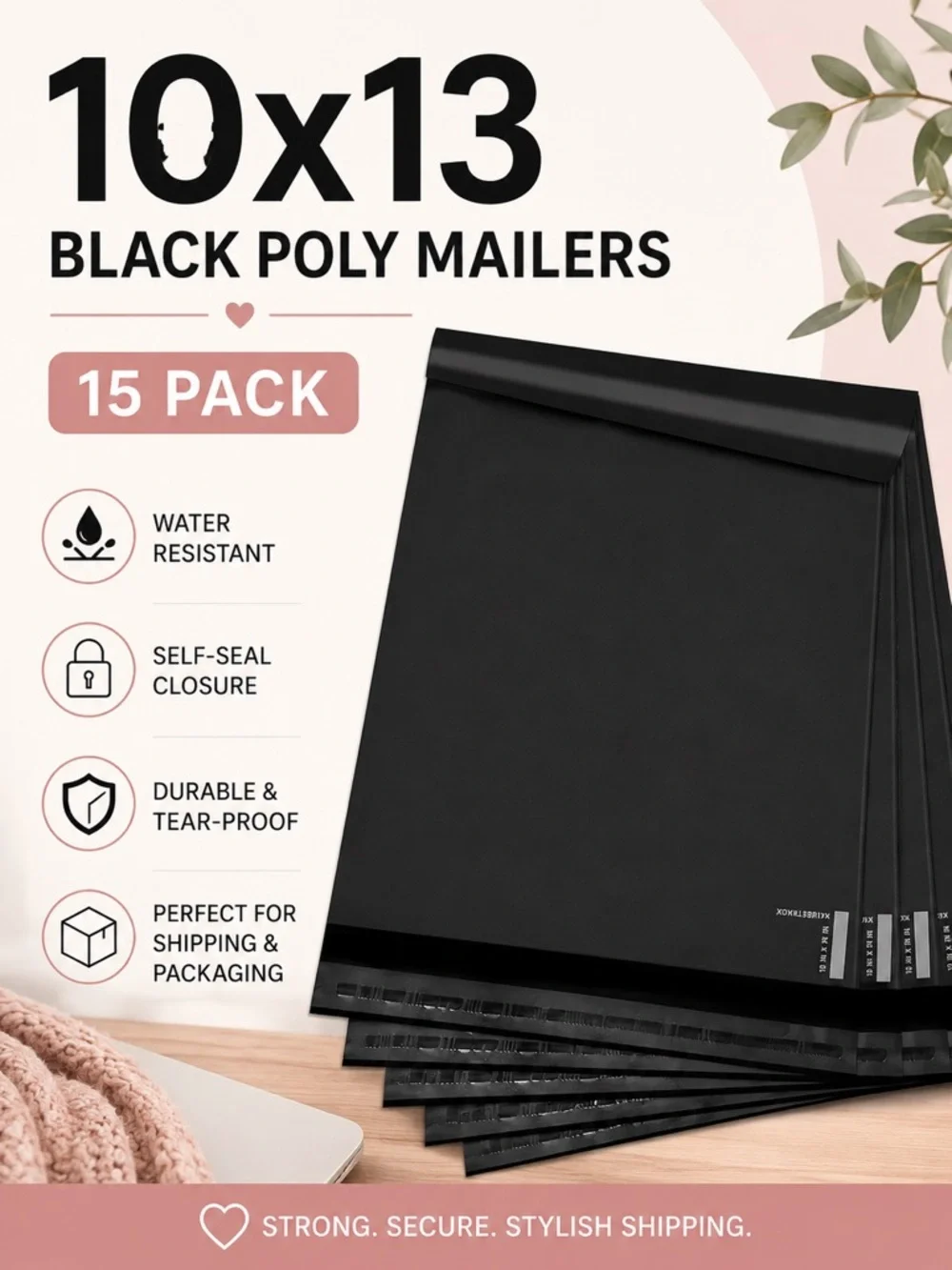 10x13 Black Poly Mailers - 15 Pack